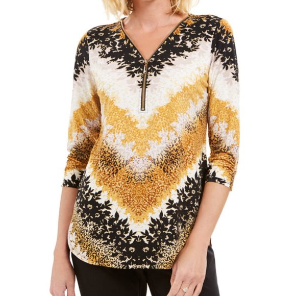 JM Collection Printed Zipper-Neck Tunic, Size S. - Picture 1 of 10